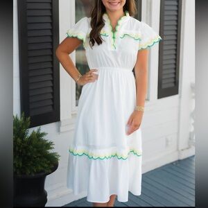 White Dress with Colorful Trim